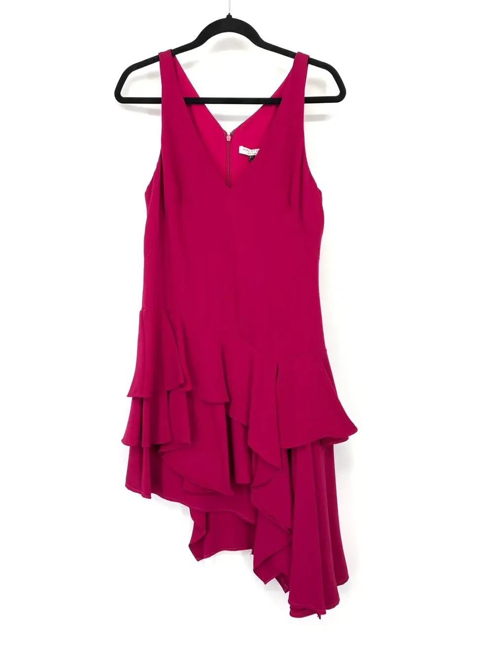 Halston Heritage Asymmetrical Dress Pink Ruffle Hem Sleeveless Womens 6 V-Neck - Picture 1 of 5